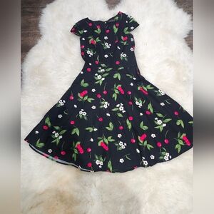 Dress Tells Elegant Black Dress with Cherry and Floral Design Size Large